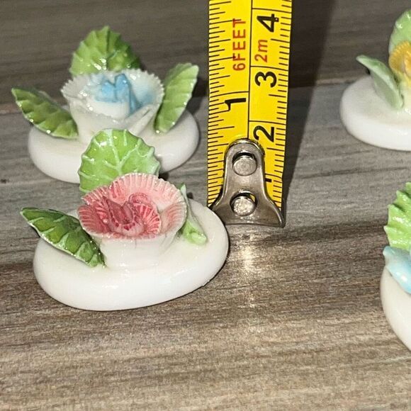 Vintage Shafford Porcelain Name Card Holders Mini 1.25" Set x6 Carnation Flowers - Picture 3 of 7